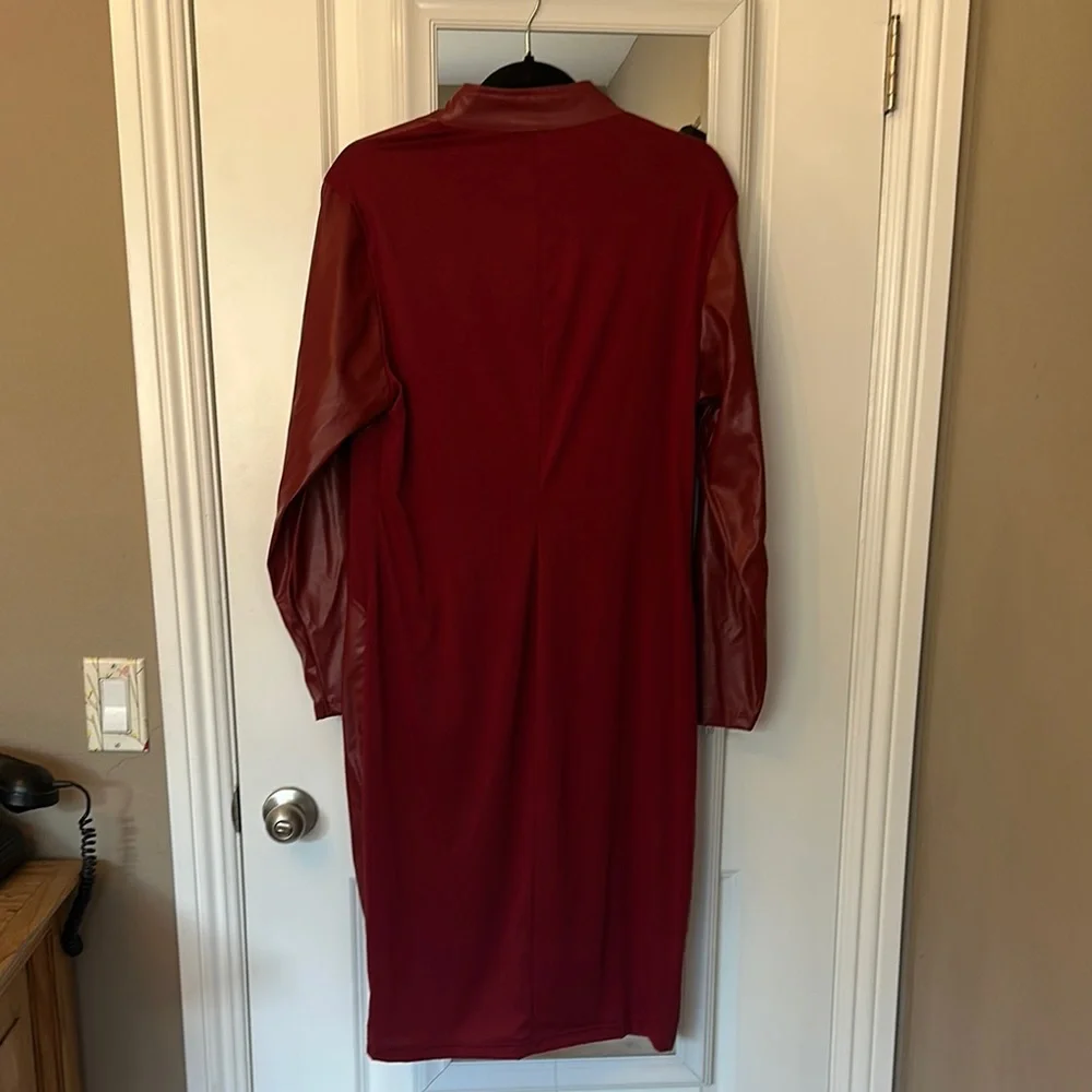 NWT- BloomChic Burgundy Pleather Dress with Gold Zipper - Picture 4 of 7